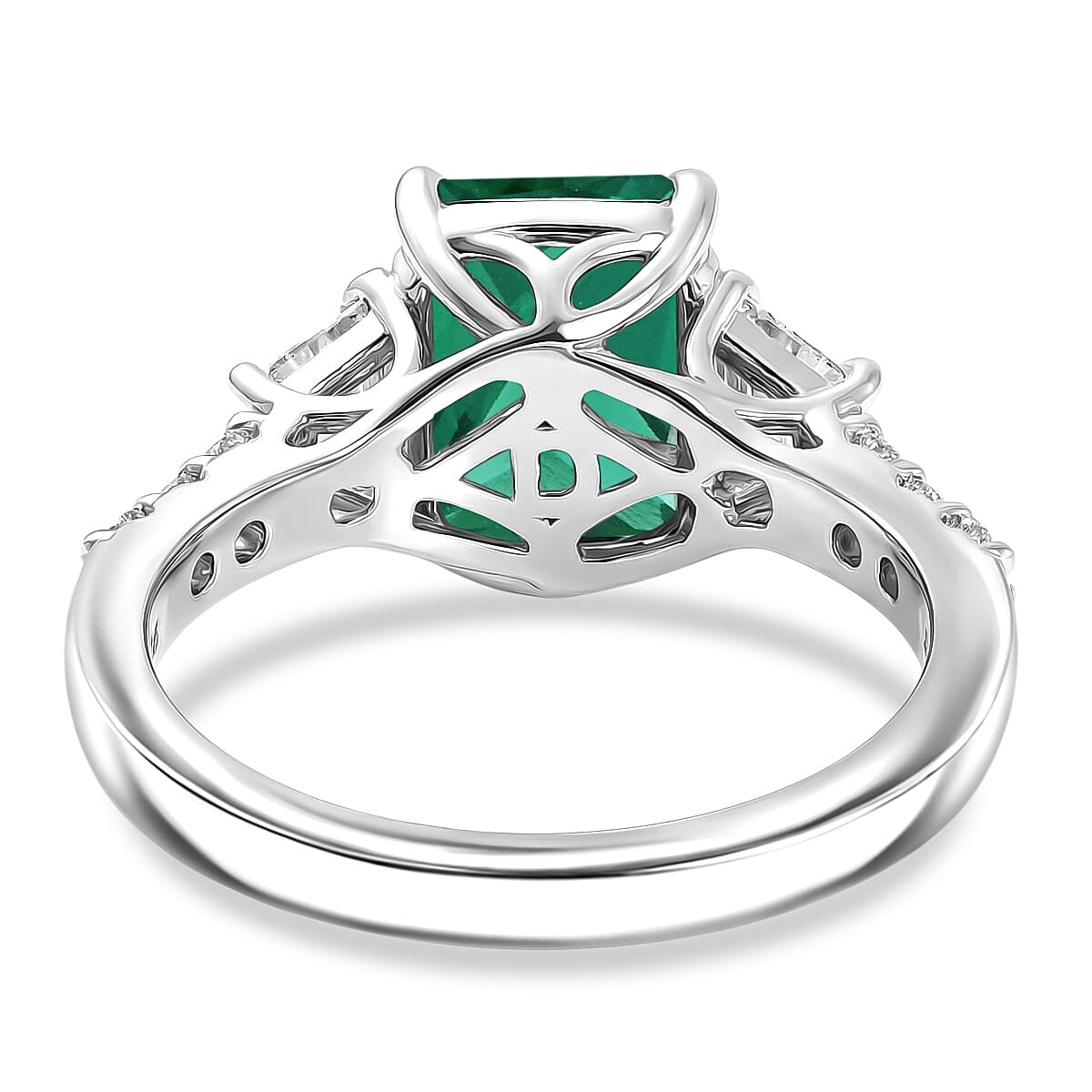 D'Joy Lab Grown Emerald and Moissanite 3.10 ctw Ring in Rhodium Over Sterling Silver (Size 9.0) image number 4