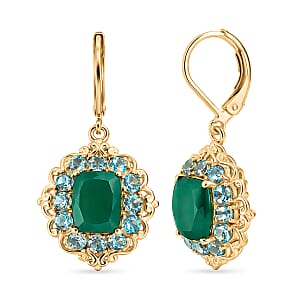 EverTrue Verde Onyx and Apatite 6.25 ctw Petal Bloom Earrings in 18K YG Plated