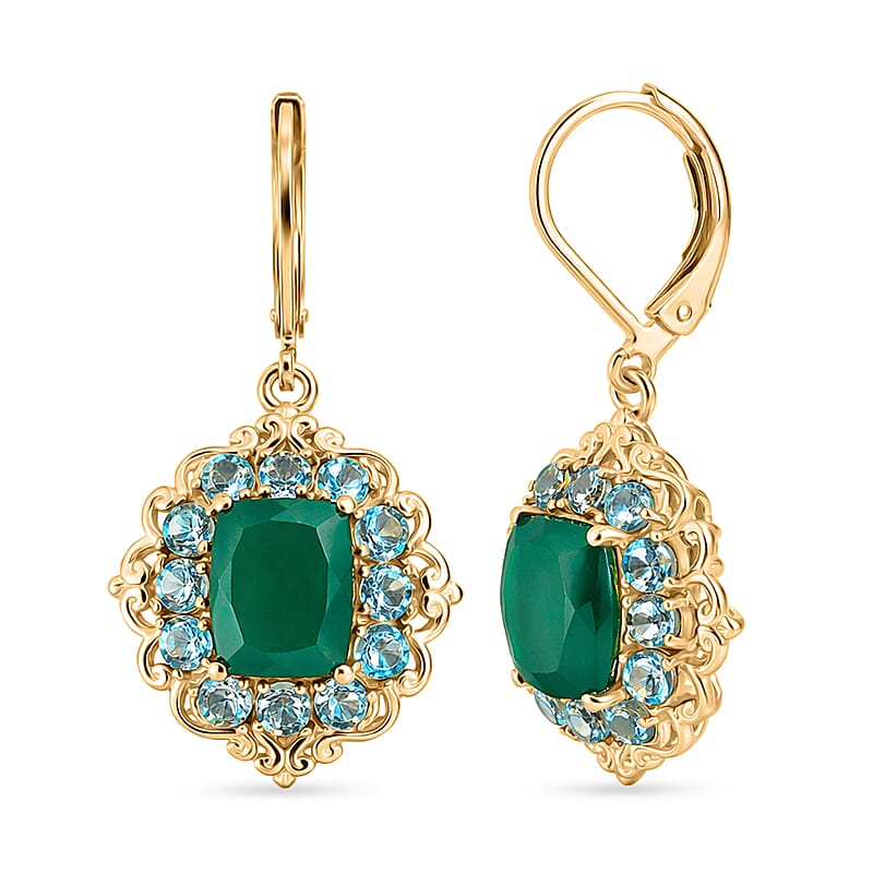 EverTrue Verde Onyx and Apatite 7.10 ctw Petal Bloom Earrings in 18K YG Plated