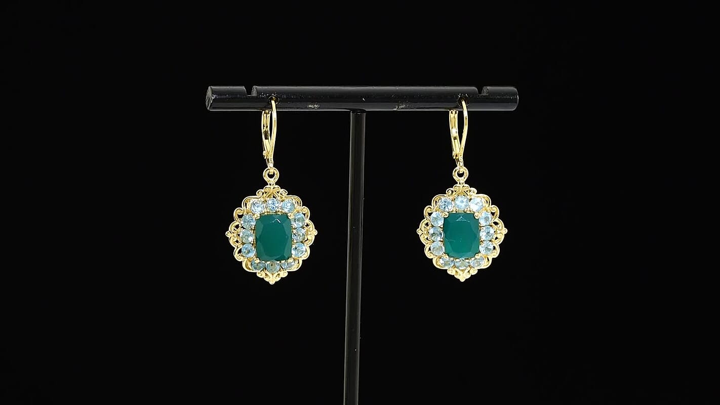 EverTrue Verde Onyx and Apatite 7.10 ctw Petal Bloom Earrings in 18K YG Plated