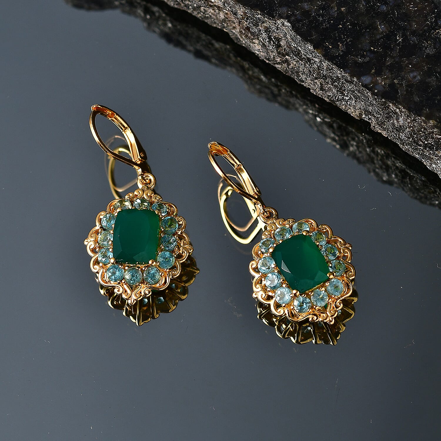 EverTrue Verde Onyx and Apatite 7.10 ctw Petal Bloom Earrings in 18K YG Plated