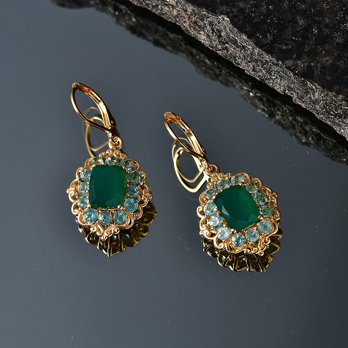 EverTrue Verde Onyx and Apatite 6.25 ctw Petal Bloom Earrings in 18K YG Plated image number 1