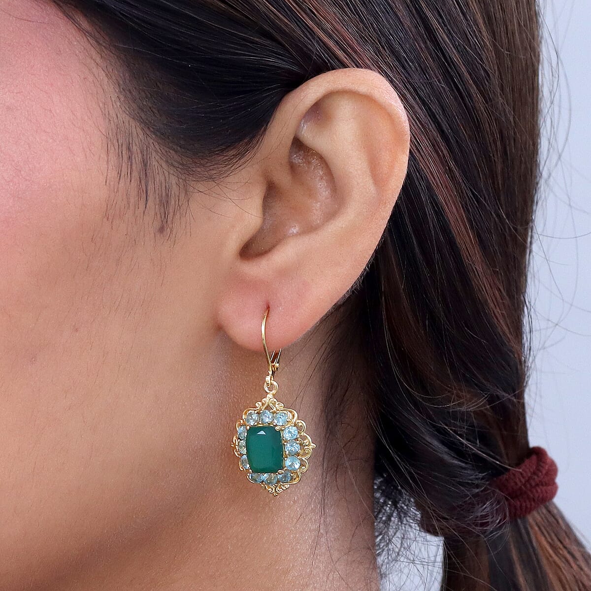 EverTrue Verde Onyx and Apatite 6.25 ctw Petal Bloom Earrings in 18K YG Plated image number 2
