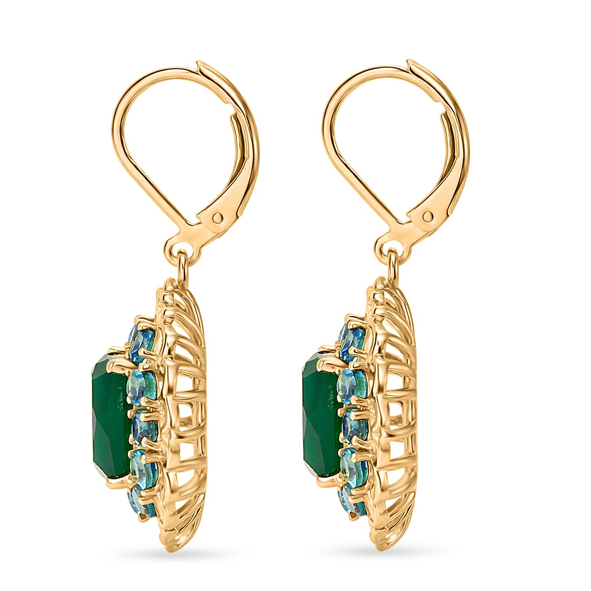 EverTrue Verde Onyx and Apatite 6.25 ctw Petal Bloom Earrings in 18K YG Plated image number 3