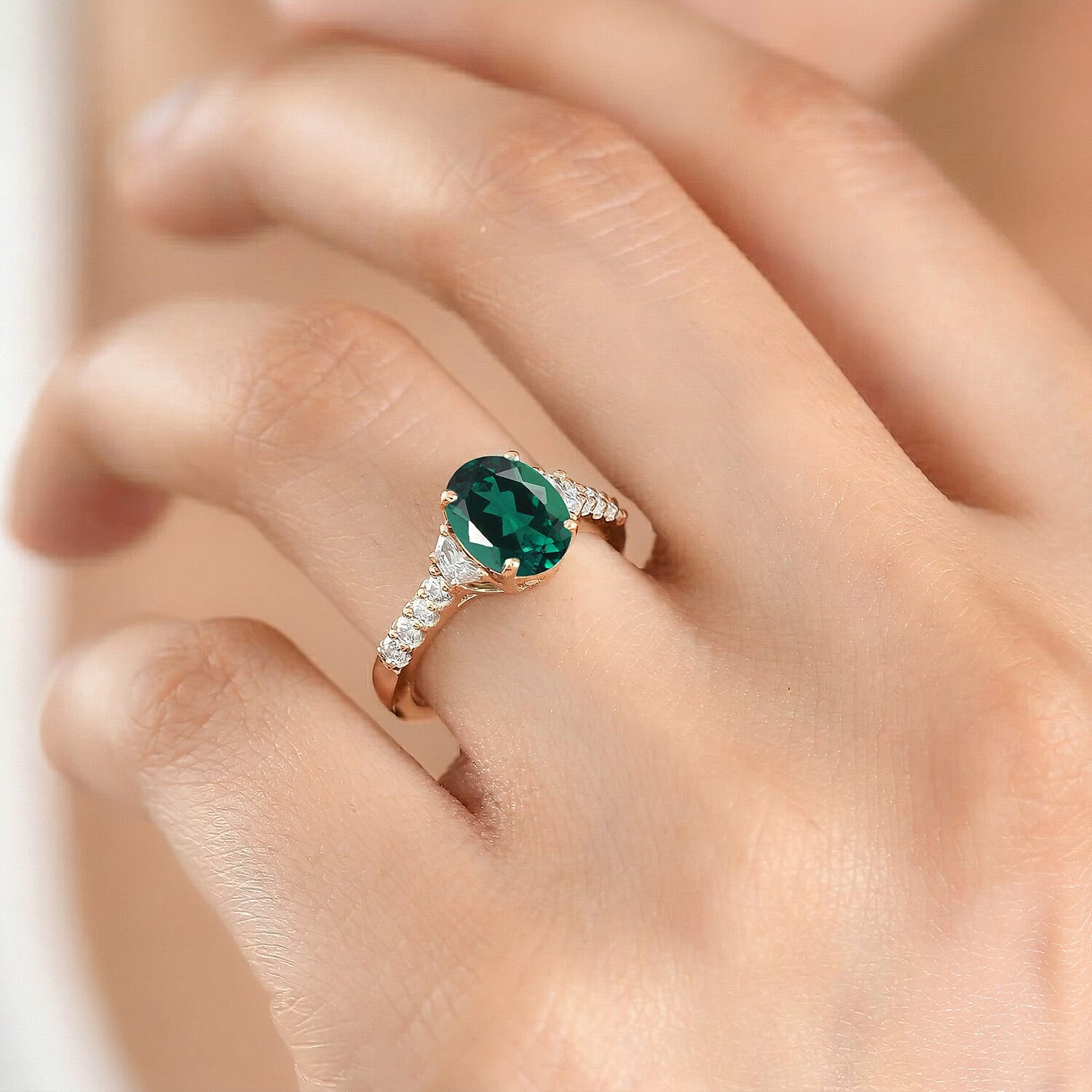 D'Joy Lab Grown Emerald and Moissanite 2.90 ctw Ring in 18K Vermeil Rose Gold Over Sterling Silver (Size 10.0)