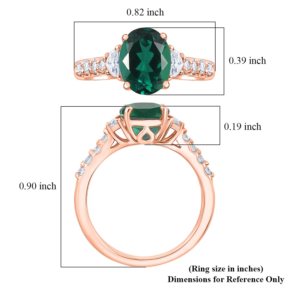 D'Joy Lab Grown Emerald and Moissanite 2.90 ctw Ring in 18K Vermeil Rose Gold Over Sterling Silver (Size 10.0)