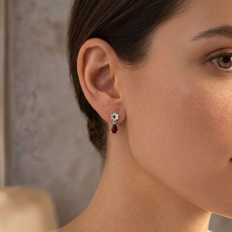 EverTrue Premium Cherry Citrine and Multi Gemstone 1.00 ctw Dangling Earrings in Platinum Bond