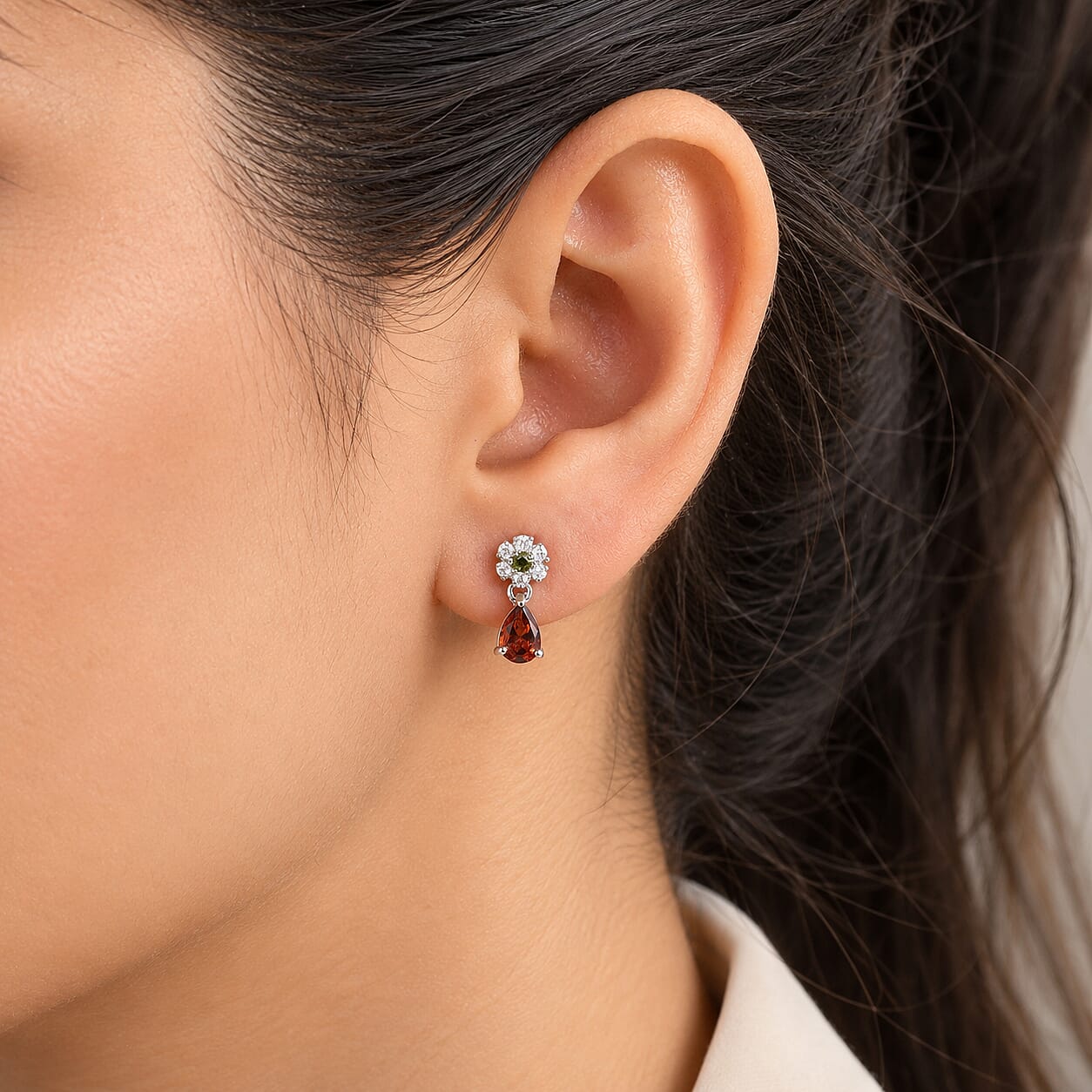 EverTrue Premium Cherry Citrine and Multi Gemstone 1.00 ctw Dangling Earrings in Platinum Bond
