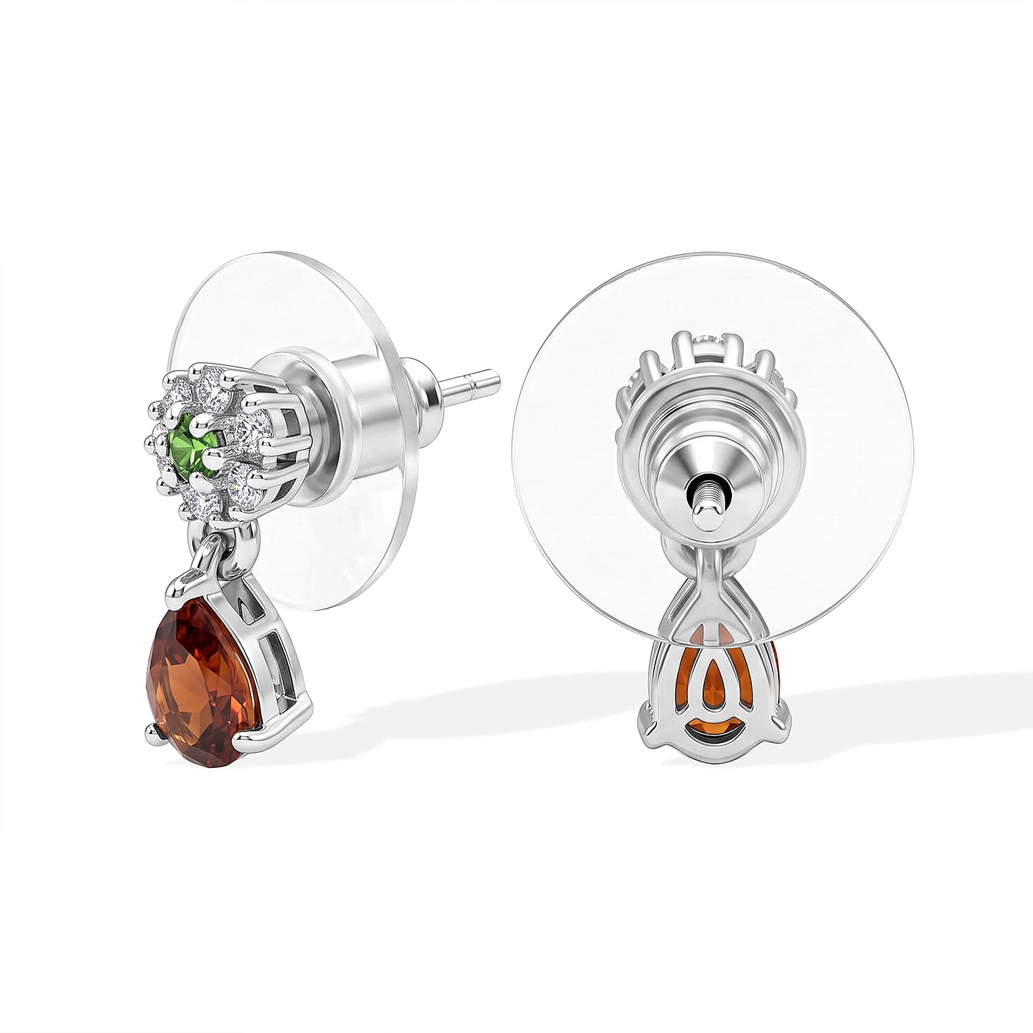 EverTrue Premium Cherry Citrine and Multi Gemstone 1.00 ctw Dangling Earrings in Platinum Bond