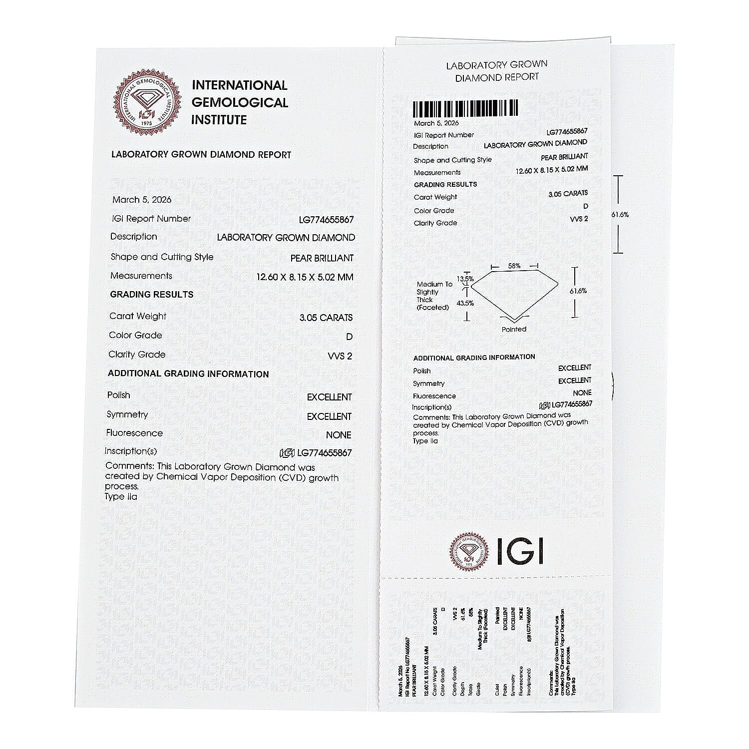 Luxuriant Lab Grown Diamond (Pear) (D, VVS2) 3.03 ctw