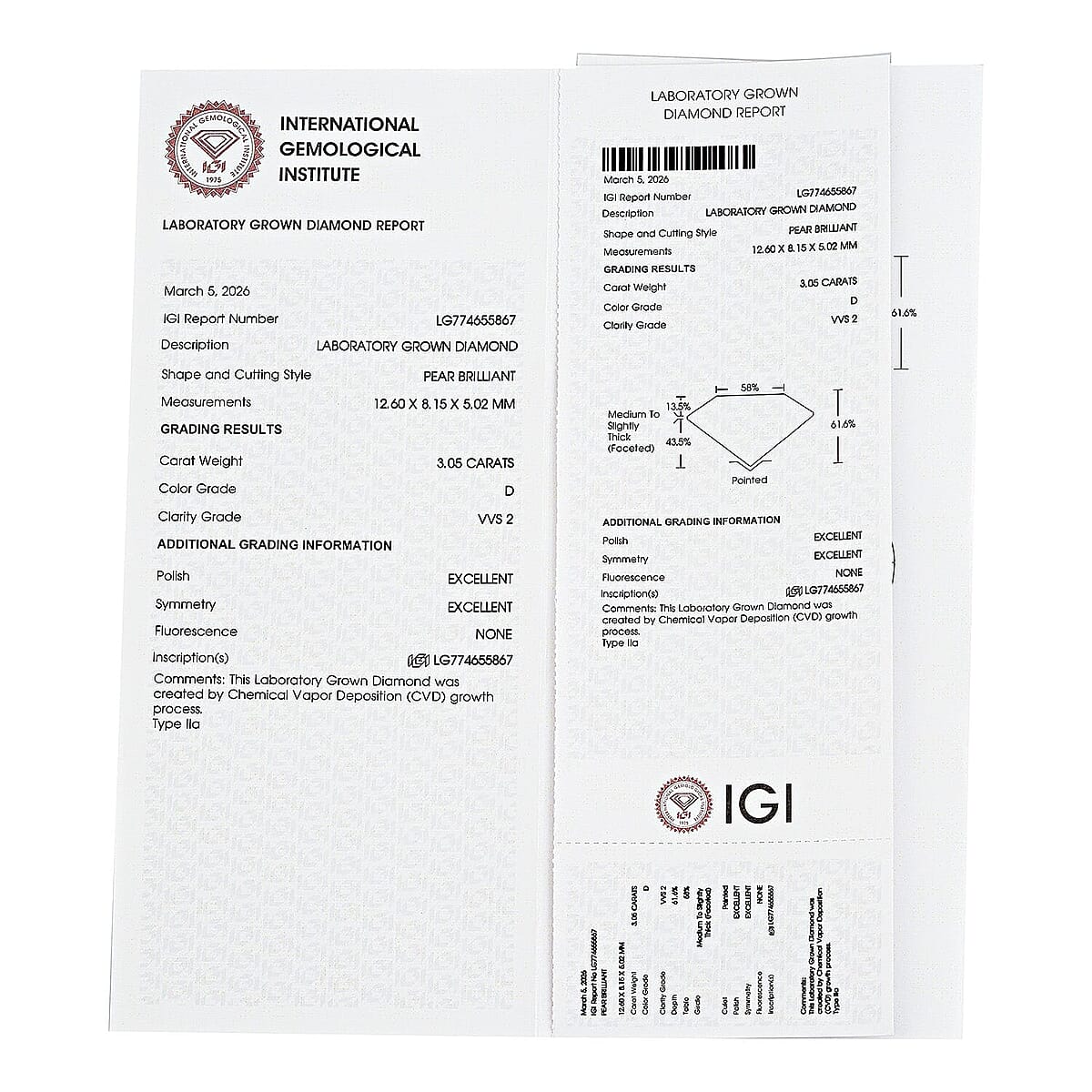 Luxuriant Lab Grown Diamond (Pear) (D, VVS2) 3.03 ctw image number 7