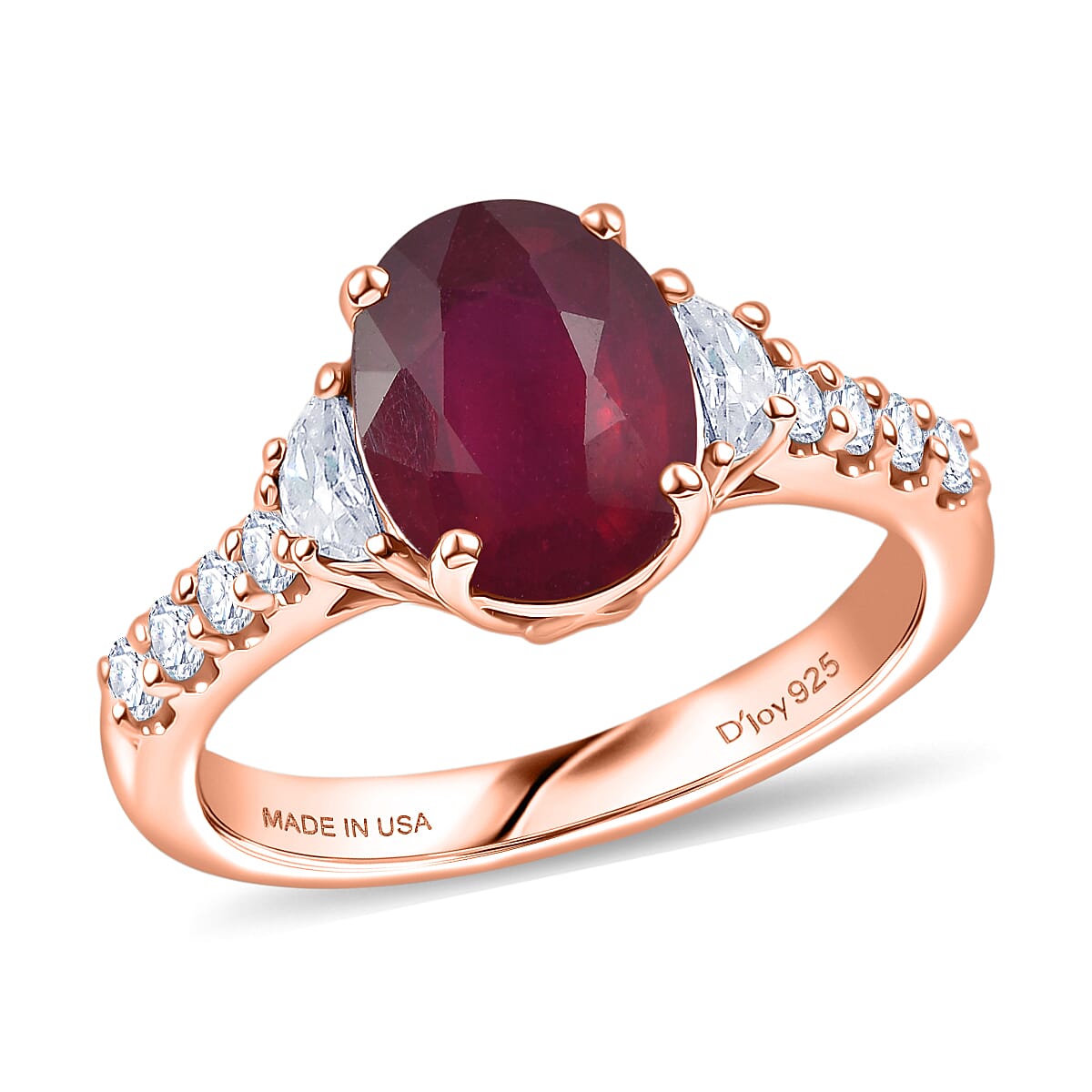 D'Joy Niassa Ruby (FF) and Moissanite 3.40 ctw Ring in 18K Vermeil Rose Gold Over Sterling Silver (Size 10.0)