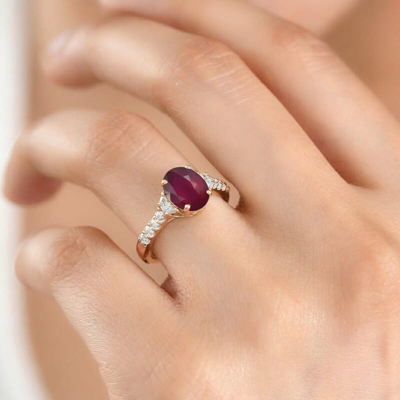 D'Joy Niassa Ruby (FF) and Moissanite 3.40 ctw Ring in 18K Vermeil Rose Gold Over Sterling Silver (Size 10.0)