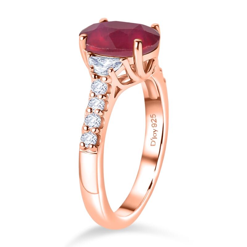 D'Joy Niassa Ruby (FF) and Moissanite 3.40 ctw Ring in 18K Vermeil Rose Gold Over Sterling Silver (Size 10.0)