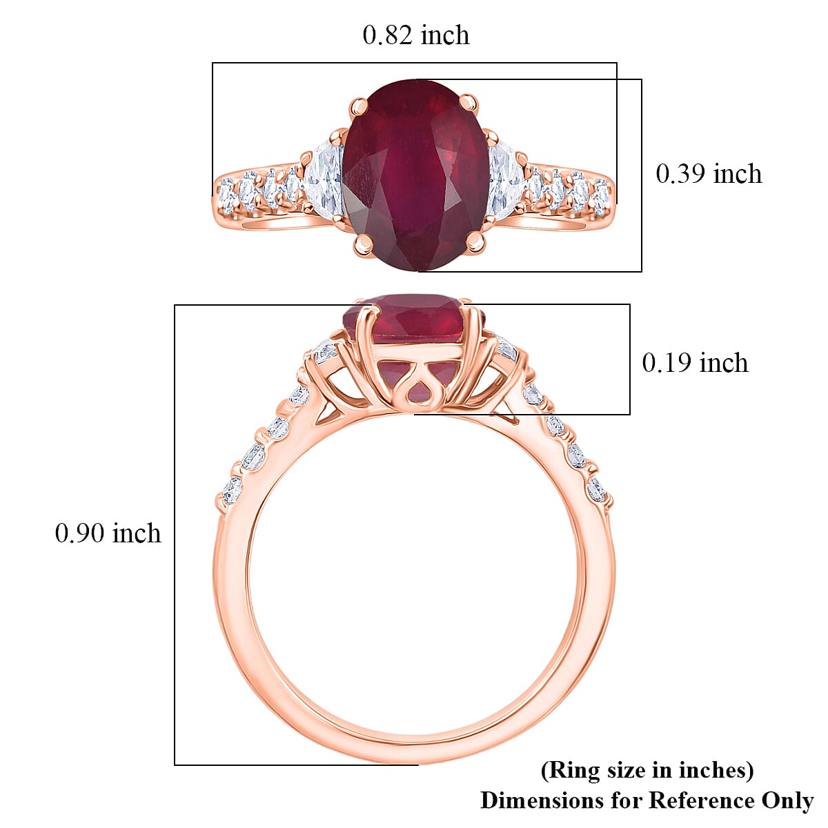D'Joy Niassa Ruby (FF) and Moissanite 3.40 ctw Ring in 18K Vermeil Rose Gold Over Sterling Silver (Size 10.0)