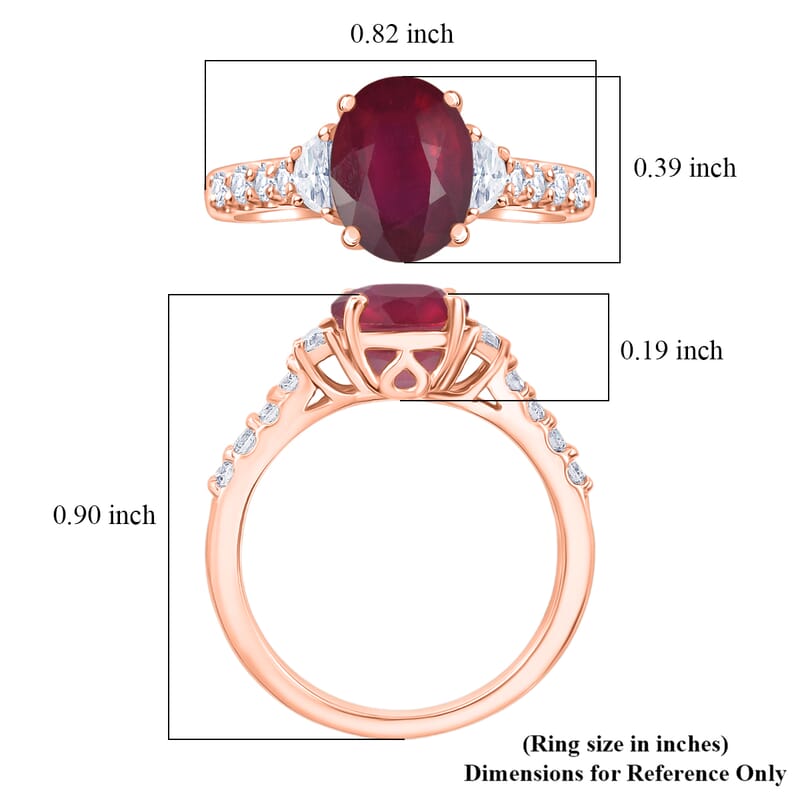 D'Joy Niassa Ruby (FF) and Moissanite 3.40 ctw Ring in 18K Vermeil Rose Gold Over Sterling Silver (Size 10.0)