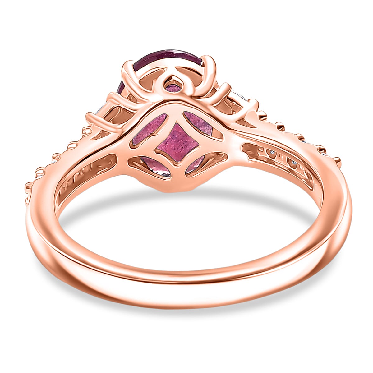 D'Joy Niassa Ruby (FF) and Moissanite 3.40 ctw Ring in 18K Vermeil Rose Gold Over Sterling Silver (Size 5.0)