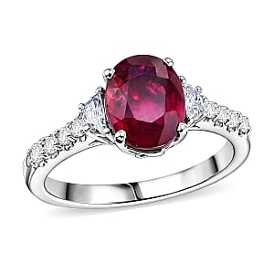 D'Joy Niassa Ruby (FF) and Moissanite 3.40 ctw Ring in Rhodium Over Sterling Silver (Size 7.0)