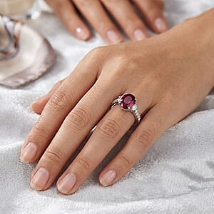 D'Joy Niassa Ruby (FF) and Moissanite 3.40 ctw Ring in Rhodium Over Sterling Silver (Size 7.0)