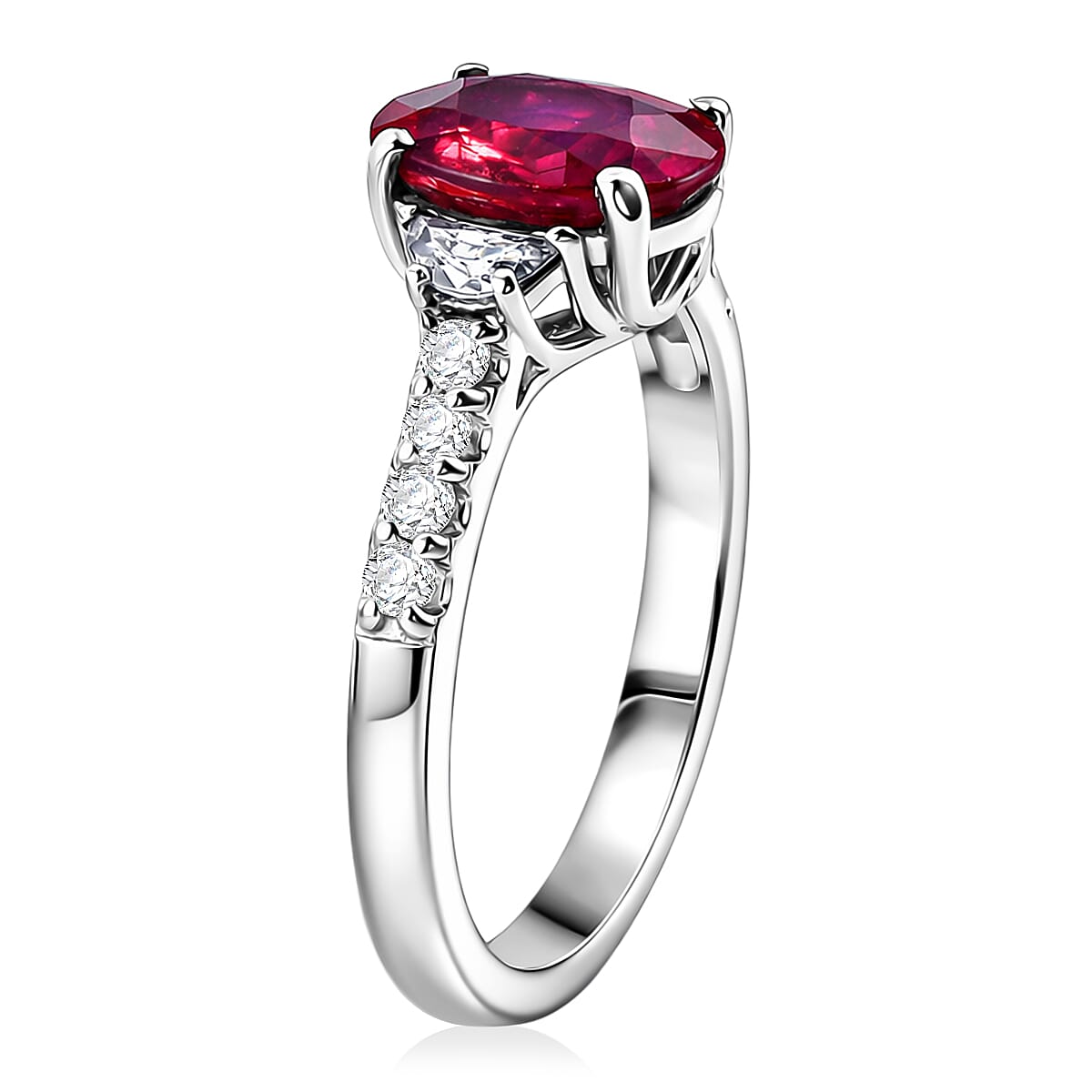 D'Joy Niassa Ruby (FF) and Moissanite 3.40 ctw Ring in Rhodium Over Sterling Silver (Size 7.0) image number 3