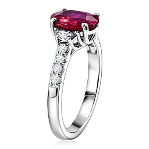 D'Joy Niassa Ruby (FF) and Moissanite 3.40 ctw Ring in Rhodium Over Sterling Silver (Size 7.0)