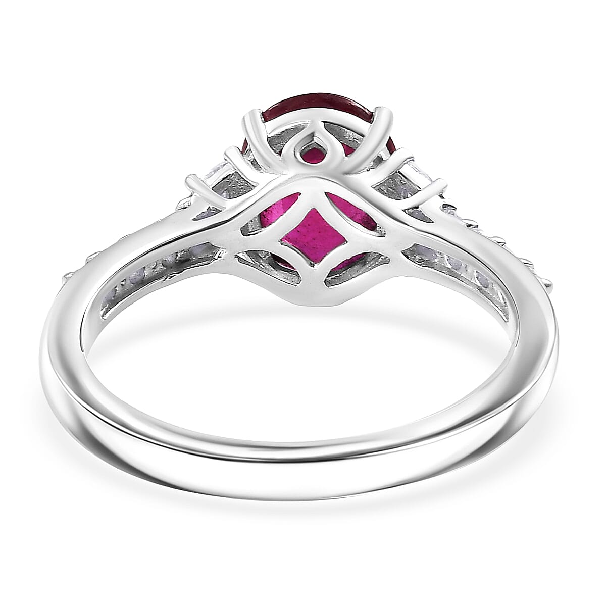 D'Joy Niassa Ruby (FF) and Moissanite 3.40 ctw Ring in Rhodium Over Sterling Silver (Size 7.0) image number 4