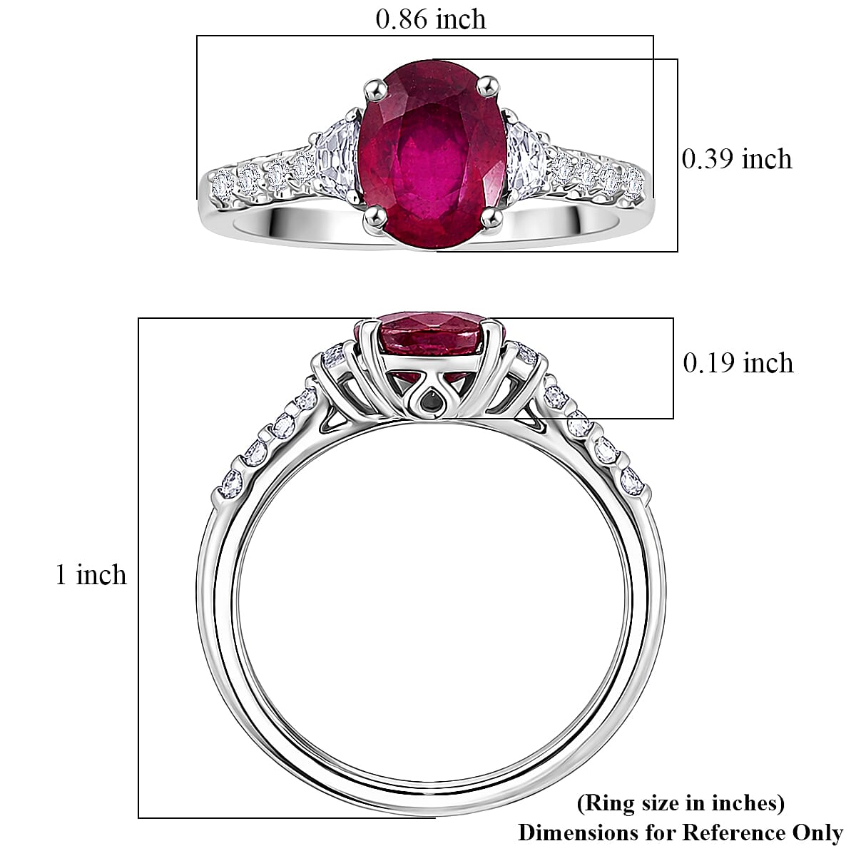 D'Joy Niassa Ruby (FF) and Moissanite 3.40 ctw Ring in Rhodium Over Sterling Silver (Size 7.0) image number 5