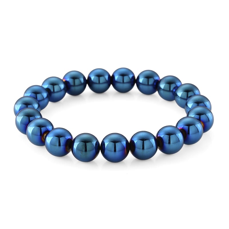 Fashionable Blue Coated Terahertz Beaded 120.00 ctw Stretch Bracelet