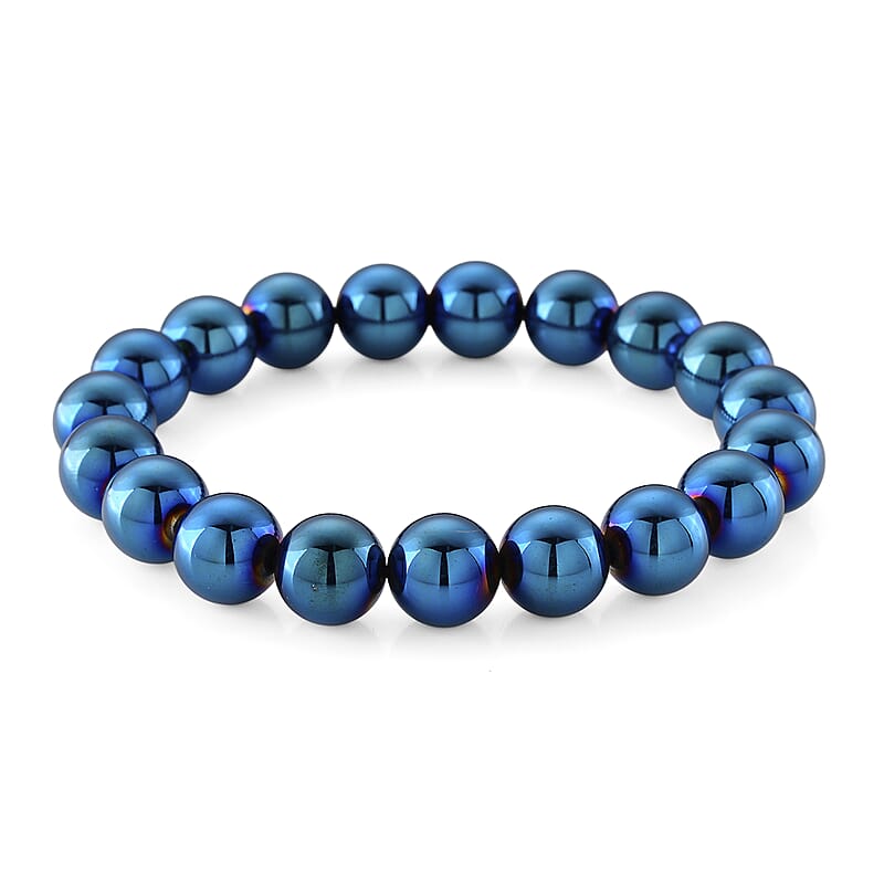 Blue Color Terahertz Beaded 120.00 ctw Stretch Bracelet