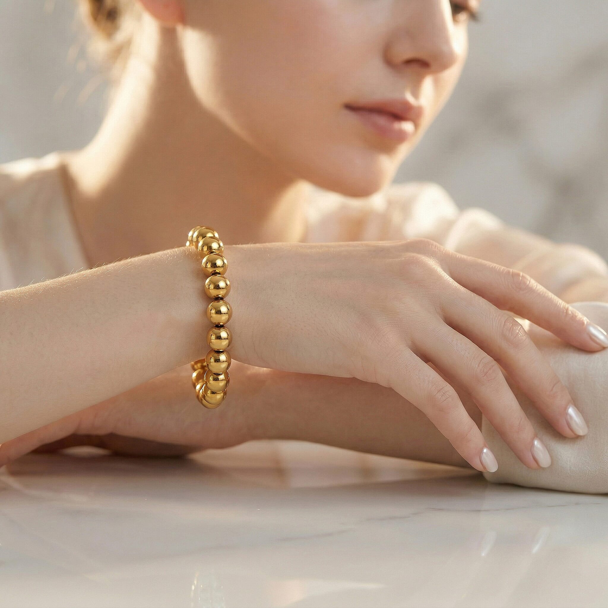 Golden Color Terahertz Beaded 120.00 ctw Stretch Bracelet