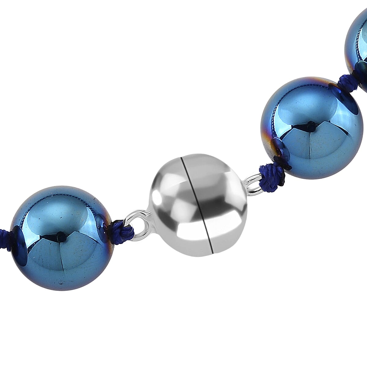 Blue Color Terahertz 290.00 ctw Beaded Necklace in Stainless Steel 20 Inches image number 4