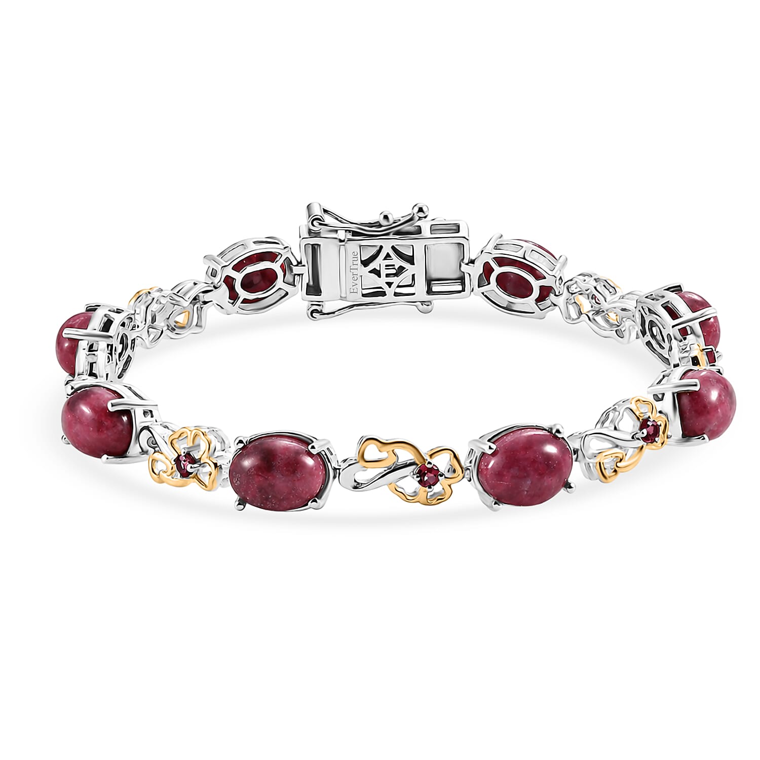 EverTrue Premium Norwegian Thulite and Orissa Rose Garnet 14.90 ctw Blooming Floral Bracelet in 18K YG Plated and Platinum Bond (6.50 In)