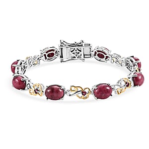 EverTrue Premium Norwegian Thulite and Orissa Rose Garnet 14.90 ctw Blooming Floral Bracelet in 18K YG Plated and Platinum Bond (6.50 In)