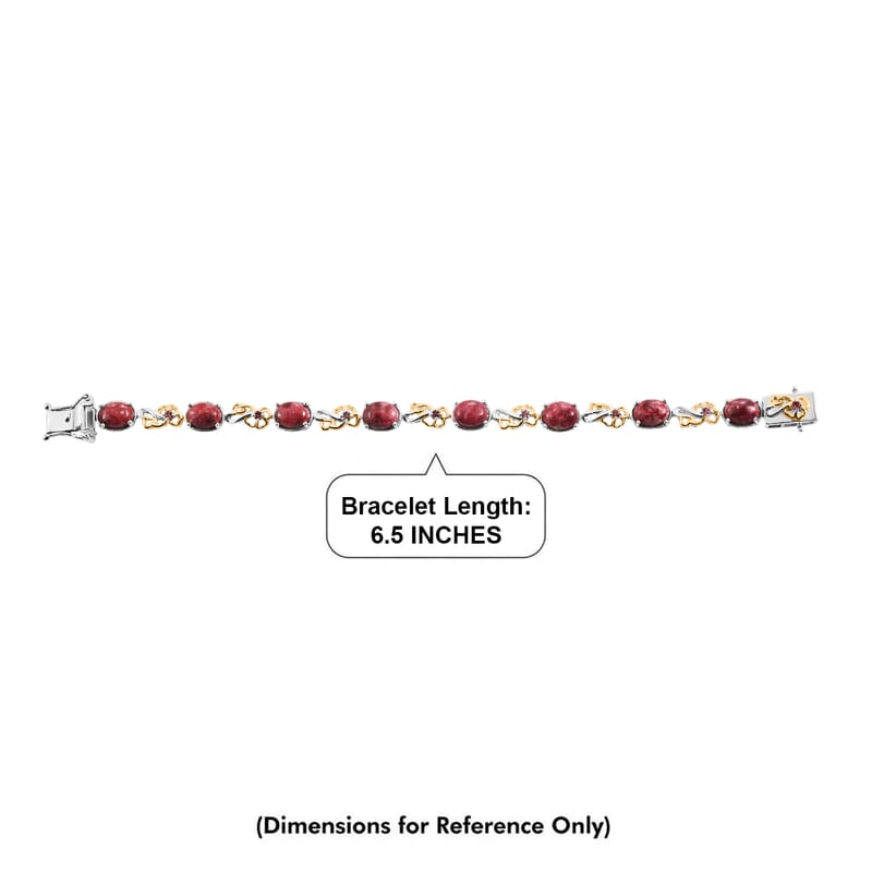 EverTrue Premium Norwegian Thulite and Orissa Rose Garnet 14.90 ctw Blooming Floral Bracelet in 18K YG Plated and Platinum Bond (6.50 In)