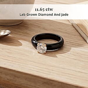 Luxuriant Lab Grown Diamond G-H SI and Natural Black Jade Band 11.65 ctw Midnight Spark Ring in 10K Yellow Gold (Size 10.0)