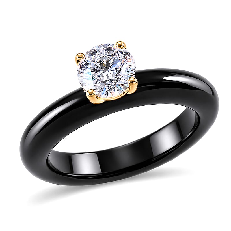 Luxuriant Lab Grown Diamond G-H SI and Natural Black Jade Band 11.65 ctw Midnight Spark Ring in 10K Yellow Gold (Size 5.0)