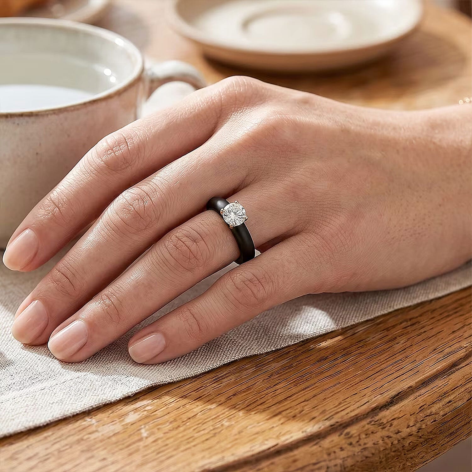 Luxuriant Lab Grown Diamond G-H SI and Natural Black Jade Band 11.65 ctw Midnight Spark Ring in 10K Yellow Gold (Size 5.0)