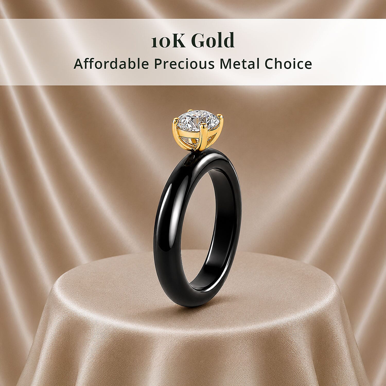 Luxuriant Lab Grown Diamond G-H SI and Natural Black Jade Band 11.65 ctw Midnight Spark Ring in 10K Yellow Gold (Size 5.0)