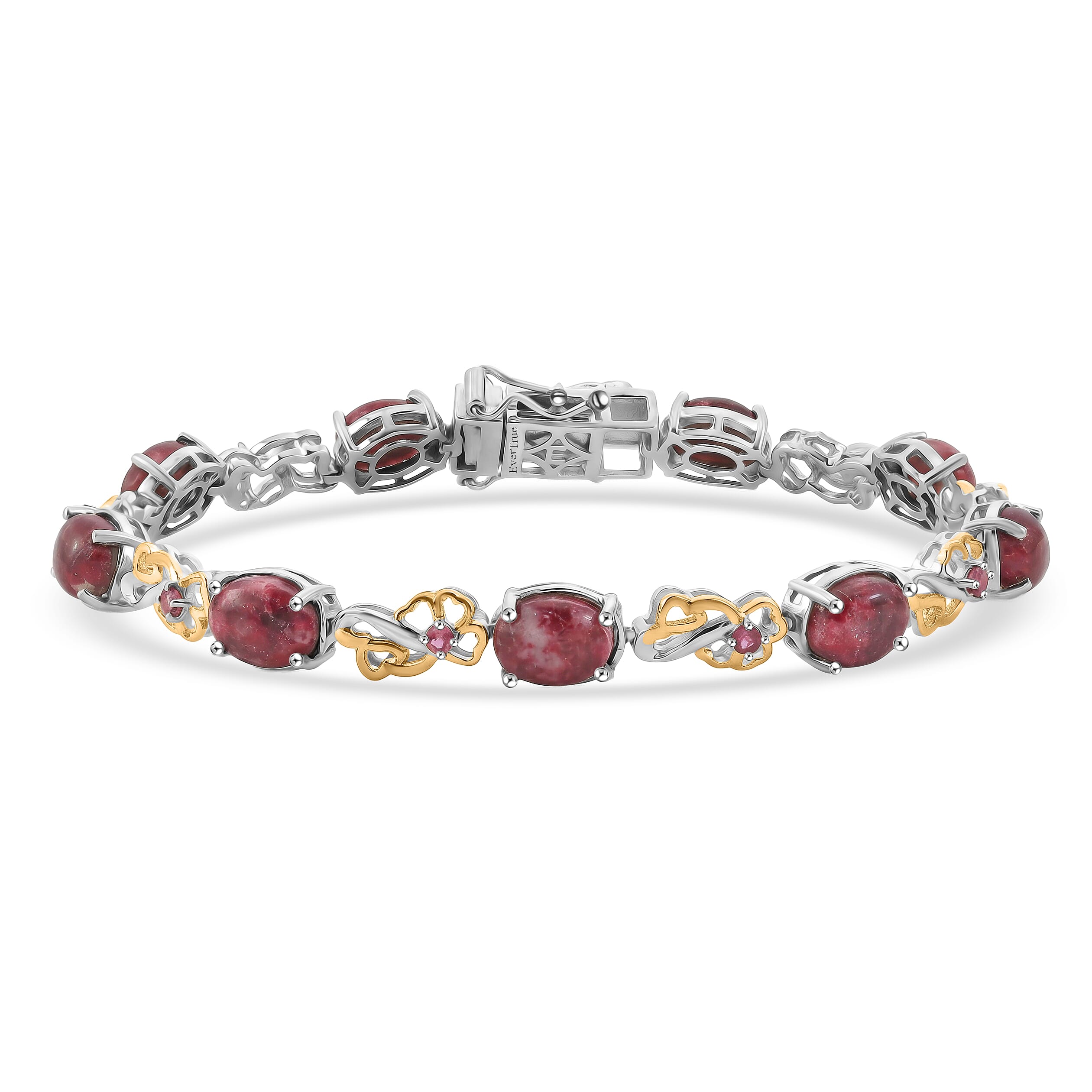 EverTrue Premium Norwegian Thulite and Orissa Rose Garnet 16.75 ctw Blooming Floral Bracelet in 18K YG Plated and Platinum Bond (7.25 In)