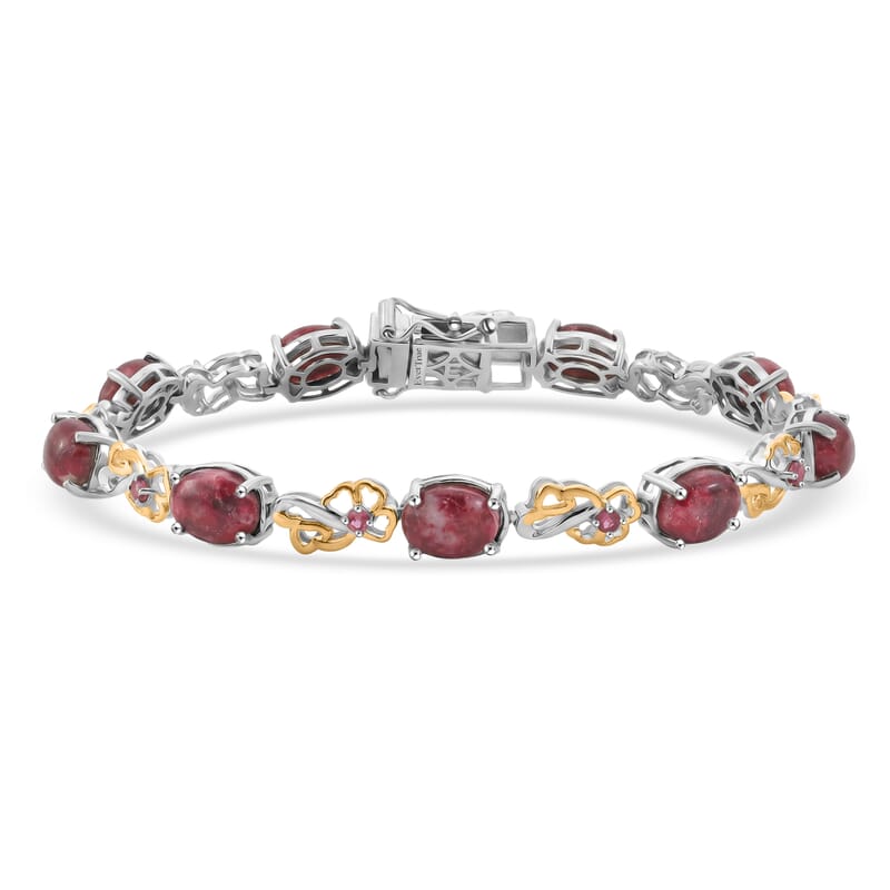 EverTrue Premium Norwegian Thulite and Orissa Rose Garnet 16.75 ctw Blooming Floral Bracelet in 18K YG Plated and Platinum Bond (7.25 In)
