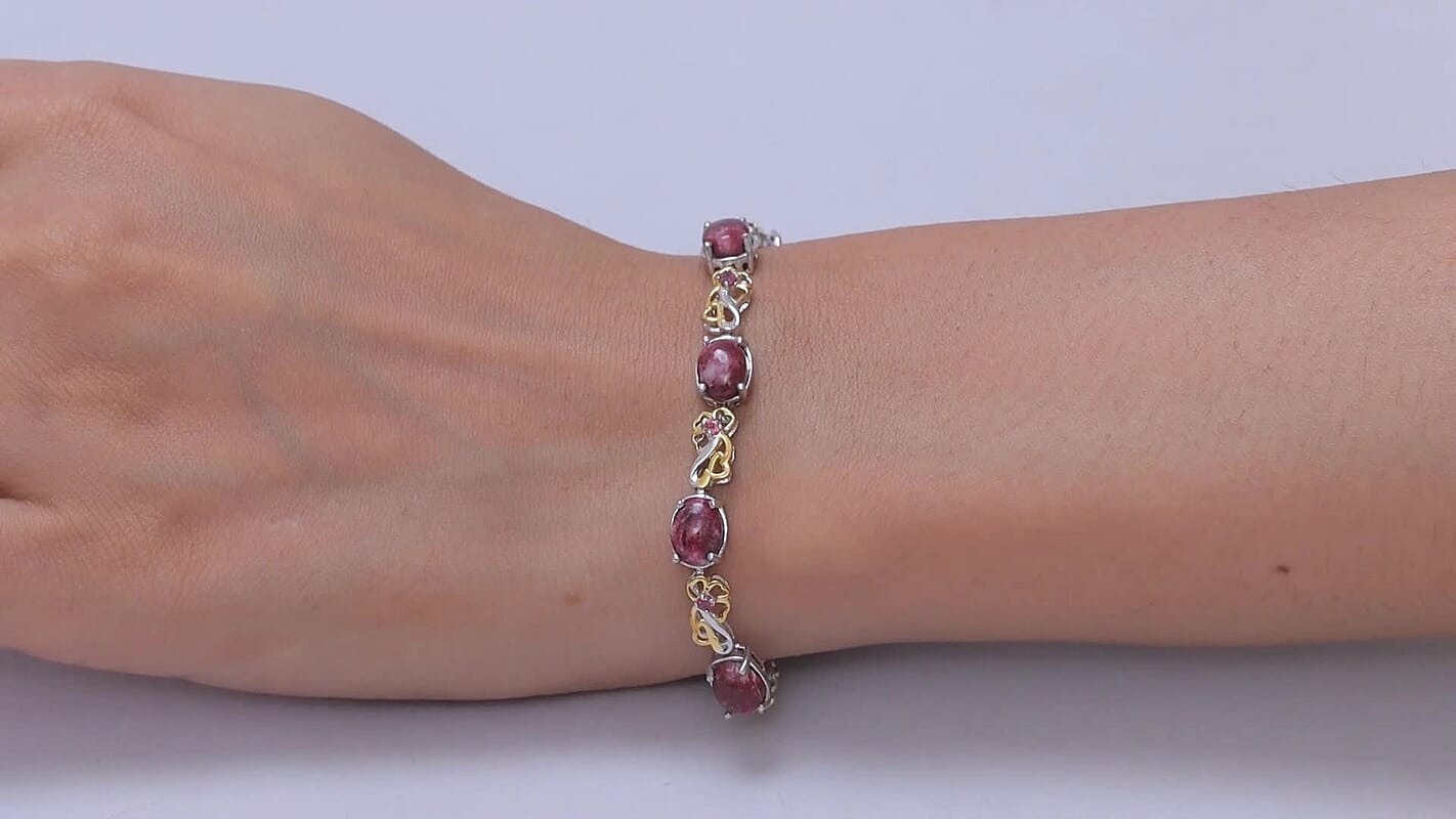 EverTrue Premium Norwegian Thulite, Orissa Rose Garnet Blooming Floral Bracelet in 18K YG Plated and Platinum Bond (6.50 In) 14.90 ctw