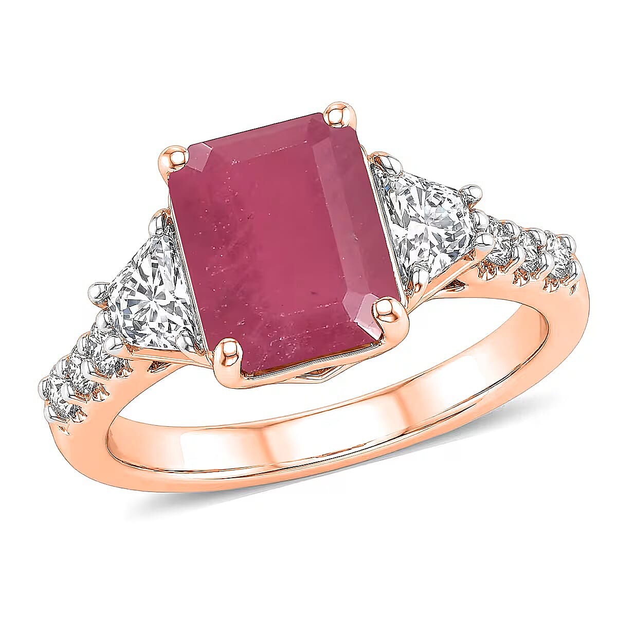 D'Joy Niassa Ruby (FF) and Moissanite 4.40 ctw Ring in 18K Vermeil Rose Gold Over Sterling Silver (Size 10)