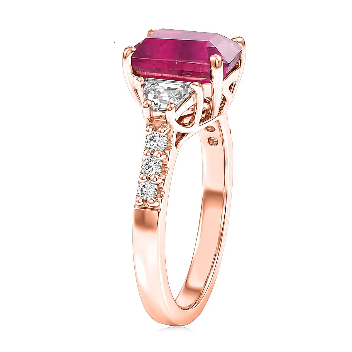 D'Joy Niassa Ruby (FF) and Moissanite 4.40 ctw Ring in 18K Vermeil Rose Gold Over Sterling Silver (Size 10.0) image number 3