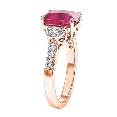 D'Joy Niassa Ruby (FF) and Moissanite 4.40 ctw Ring in 18K Vermeil Rose Gold Over Sterling Silver (Size 7.5)
