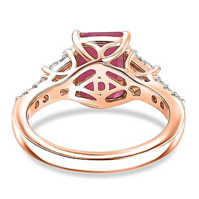 D'Joy Niassa Ruby (FF) and Moissanite 4.40 ctw Ring in 18K Vermeil Rose Gold Over Sterling Silver (Size 7.5)