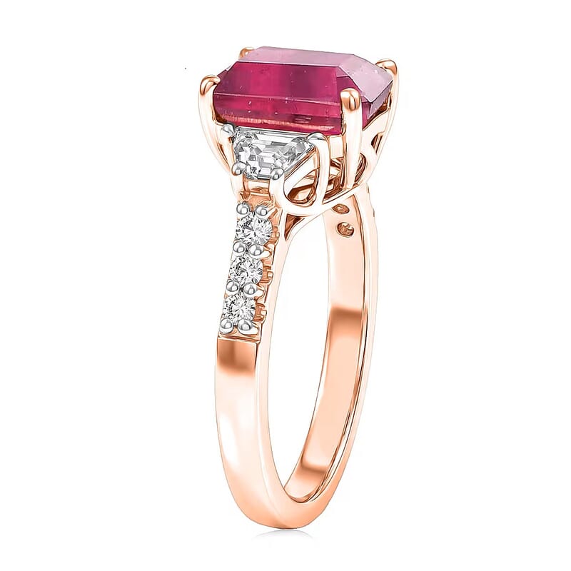 D'Joy Niassa Ruby (FF) and Moissanite 4.40 ctw Ring in 18K Vermeil Rose Gold Over Sterling Silver (Size 8.5)