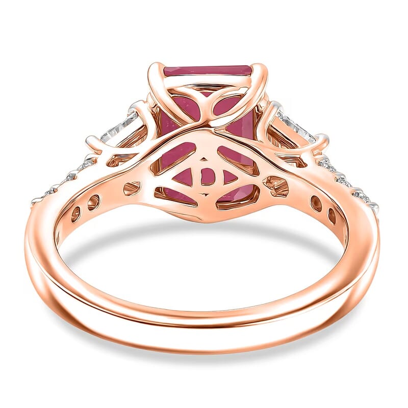 D'Joy Niassa Ruby (FF) and Moissanite 4.40 ctw Ring in 18K Vermeil Rose Gold Over Sterling Silver (Size 8.5)