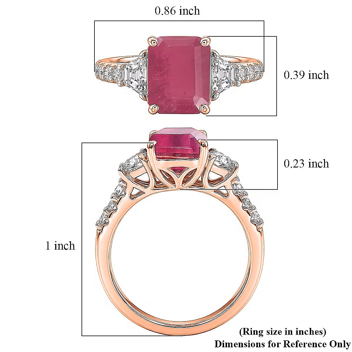 D'Joy Niassa Ruby (FF) and Moissanite 4.40 ctw Ring in 18K Vermeil Rose Gold Over Sterling Silver (Size 8.5)