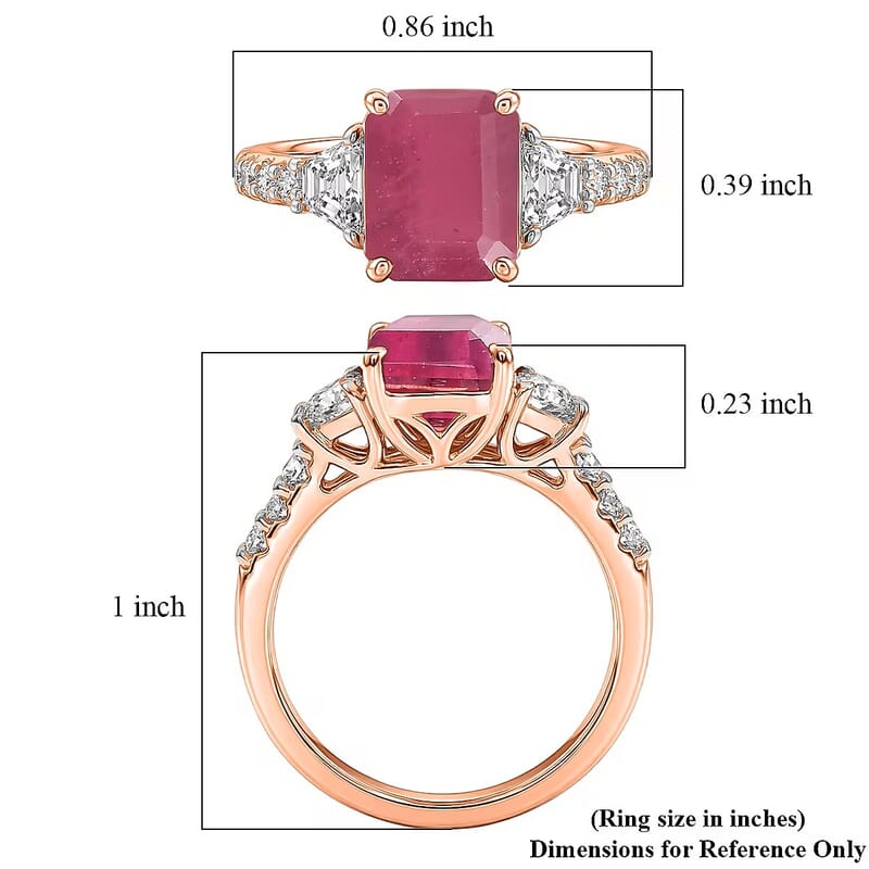 D'Joy Niassa Ruby (FF) and Moissanite 4.40 ctw Ring in 18K Vermeil Rose Gold Over Sterling Silver (Size 8.5)