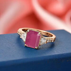 D'Joy Niassa Ruby (FF) and Moissanite 4.40 ctw Ring in 18K Vermeil Rose Gold Over Sterling Silver (Size 9.0)